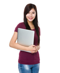 Naklejka premium Woman hold with laptop computer