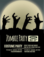 Halloween party invitation with zombie hands  - 93051729