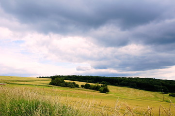 Fototapeta premium grüne Landschaft mit Regenwolken