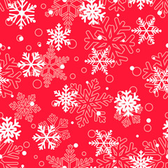 Seamless pattern of snowflakes, white on red