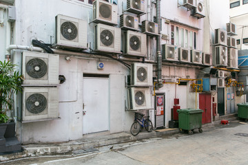 A lot of air conditioner in the building old town at singapore city