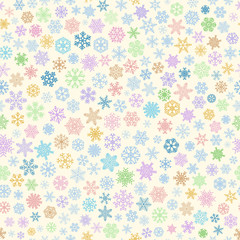Seamless pattern of snowflakes, multicolored on beige