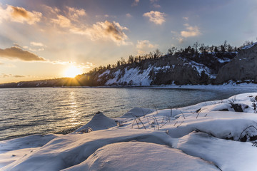 Winter sunset at Bluffers Park in Toronto.