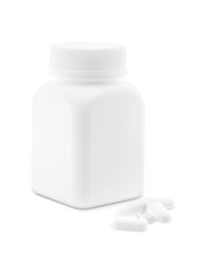 blank packaging medicine plastic bottle with medicine tablets is