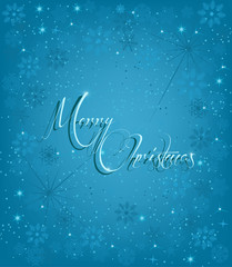 Christmas background vector. Blue background with snowflakes and Merry Christmas.