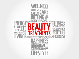 Beauty Treatments word cloud, health cross concept