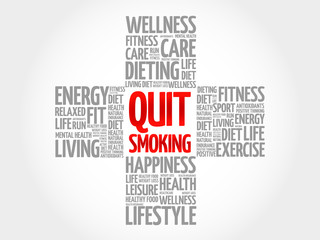 Fototapeta na wymiar Quit Smoking word cloud, health cross concept