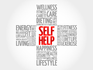 Self Help word cloud, health cross concept