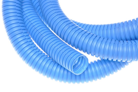 Blue Plastic Corrugated Pipe Isolated On White Background