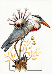 tattoo illustration gray heron