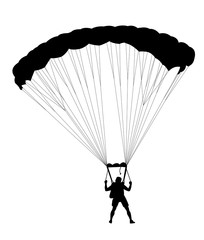 Silhouette skydiver parachutist isolated on white