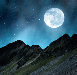 Beautiful alpine landscape near Davos in night. Canton Graubunden, Switzerland