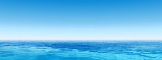 Blue sea or ocean water with sky banner