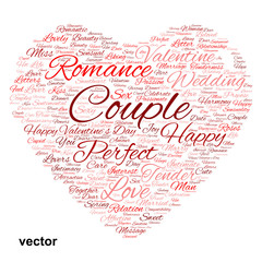 Vector conceptual Valentine heart word cloud