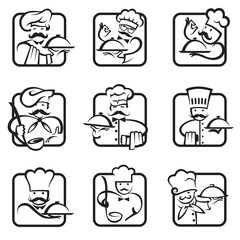monochrome collection of nine chef icons