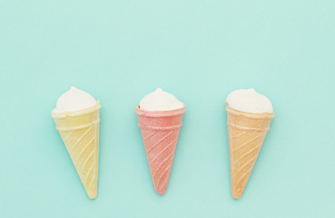 Multi-colored horns with cream. Background in retro style.