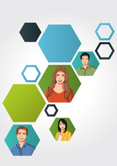 Template for advertising brochure with a group of young business people
