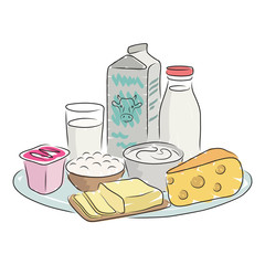 Milk products on plate, vector illustration - 93064915