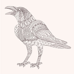 Patterned raven zentangle style. Good for T-shirt, bag or whatever print. EPS 10 vector illustration