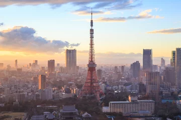 Foto auf Glas Sonnenuntergang Tokyo Tower in Tokio, Japan. © pigprox