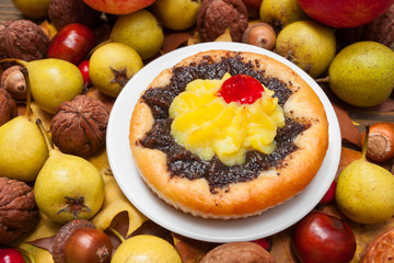 Handmade cupcake  with autumn decoration