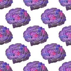 Obraz premium Rose. Seamless pattern with cosmic or galaxy flowers. Hand-drawn