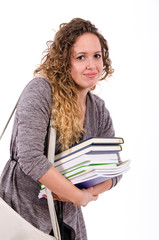 Female Student Loaded With Homework