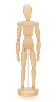 Lay figure - three-dimensional mannequin with realistic wood grain - basic position. Isolated vector illustration over white background.