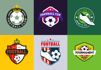 Set of vintage color football soccer championship logos and badges isolated on white Background