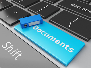 Fototapeta premium 3d File cabinet with folders on the computer keyboard