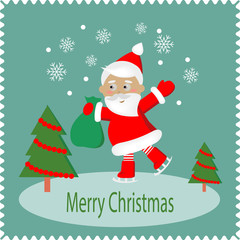 Merry Christmas greeting card with happy Santa