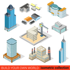 City building real estate mall plant flat 3d isometric vector