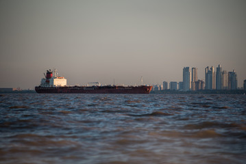 Cargo Ship sailing through Buenos Aires Argentina.