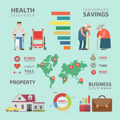 Health insurance retirement oldies property vector infographic