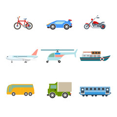 Obraz premium Flat vector city transport icon: bicycle bike bus truck plane