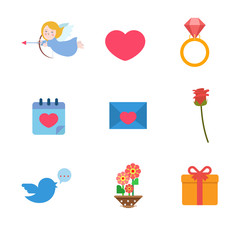 Love Valentine day wedding heart Cupid web app flat vector icon