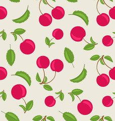 Vintage Seamless Wallpaper of Cherries with Green Leaves