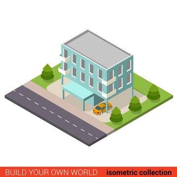 Flat Vector Isometric Municipal Building Office Condo Hostel