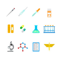 Vector flat lab web app icons: hospital chemical pharmaceutical