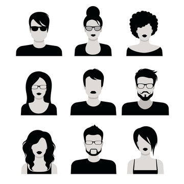 Flat Vector Black And White People Haircut Vector Avatar Icon