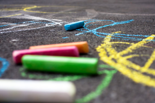 Urban playground and colorful chalks