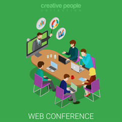 Web conference webinar online education isometric meeting room
