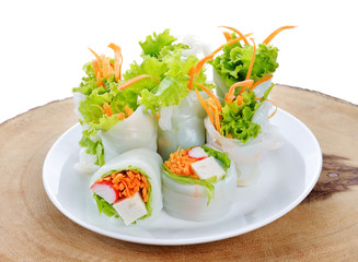 Fresh vegetable noodle spring roll, diet food, clean food