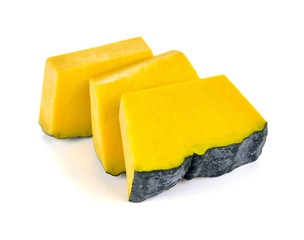 Pumpkin slices on white background