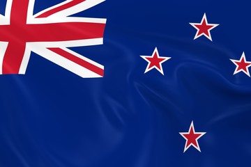 Waving Flag of New Zealand - 3D Render of the New Zealand Flag with Silky Texture