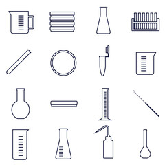 set of icons for microbiology lab work