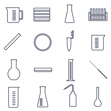 set of icons for microbiology lab work