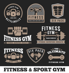 Fototapeta premium Set of fitness gym and sport club logo emblem design. Vector illustration