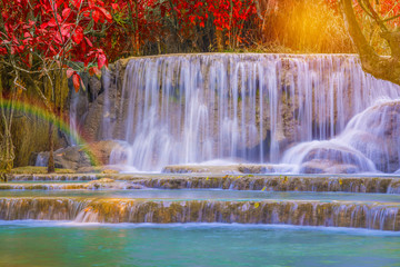 Waterfall in rain forest (Tat Kuang Si Waterfalls at Laos.)