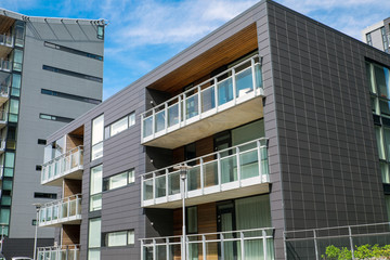 Modern residential buildings seen in downtown Reykjavik